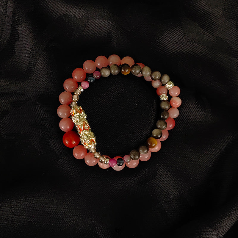 collar de piedra energética de dios de cuatro caras: amuleto de nueve metales con obsidiana y ojo de tigre para protección espiritual, salud y riqueza
