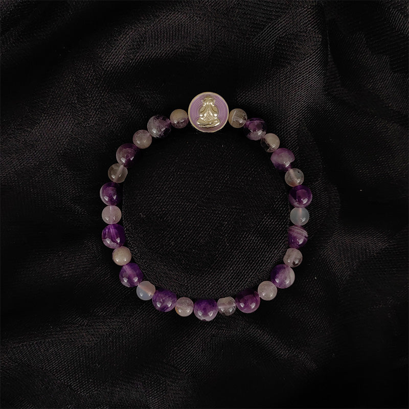 purple crystal protection bracelet with sterling silver charm - spiritual jewelry for stress relief & inner peace