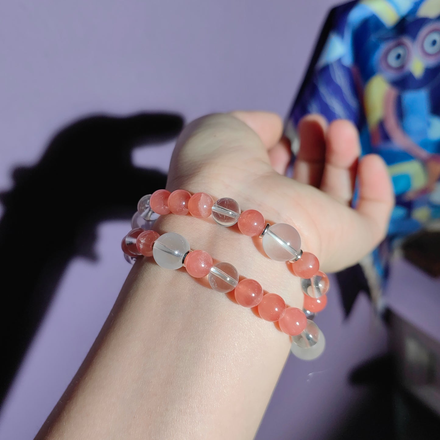 blush pink rhodochrosite mala bracelet – inner peace & protection talisman