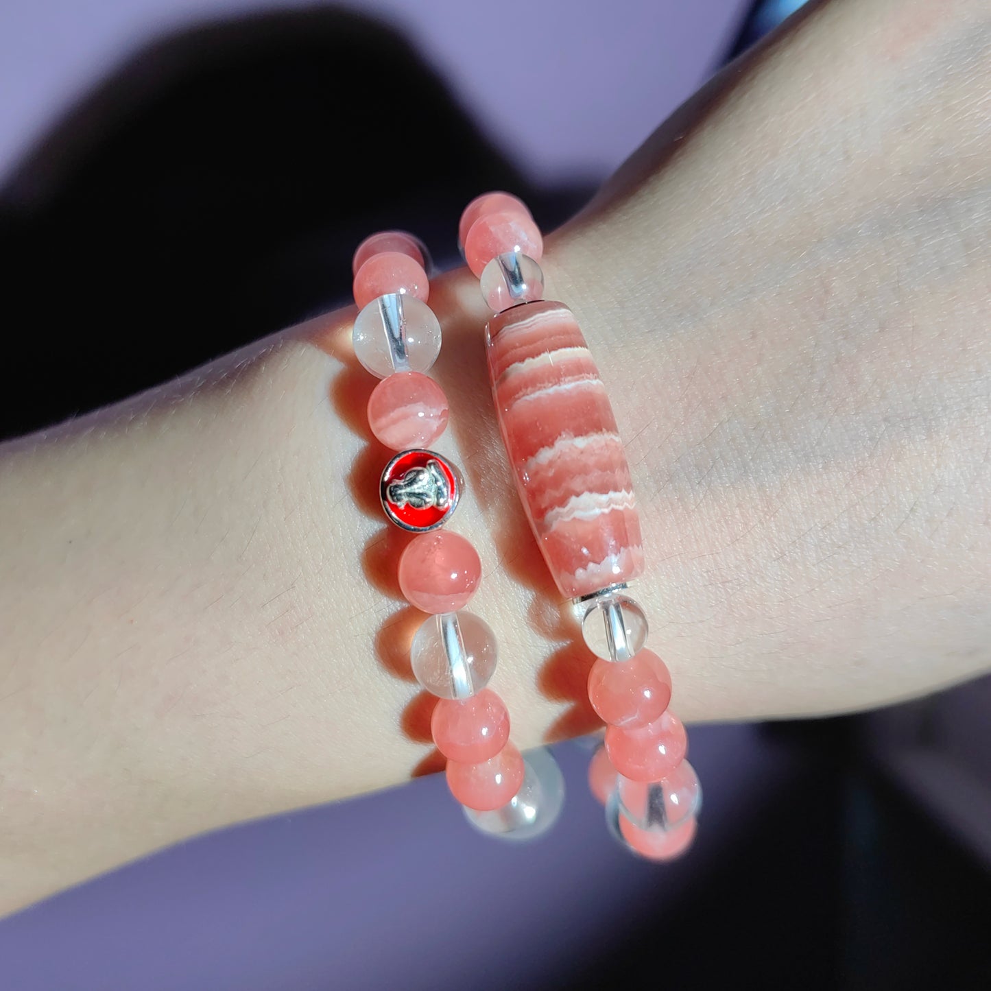 blush pink rhodochrosite mala bracelet – inner peace & protection talisman