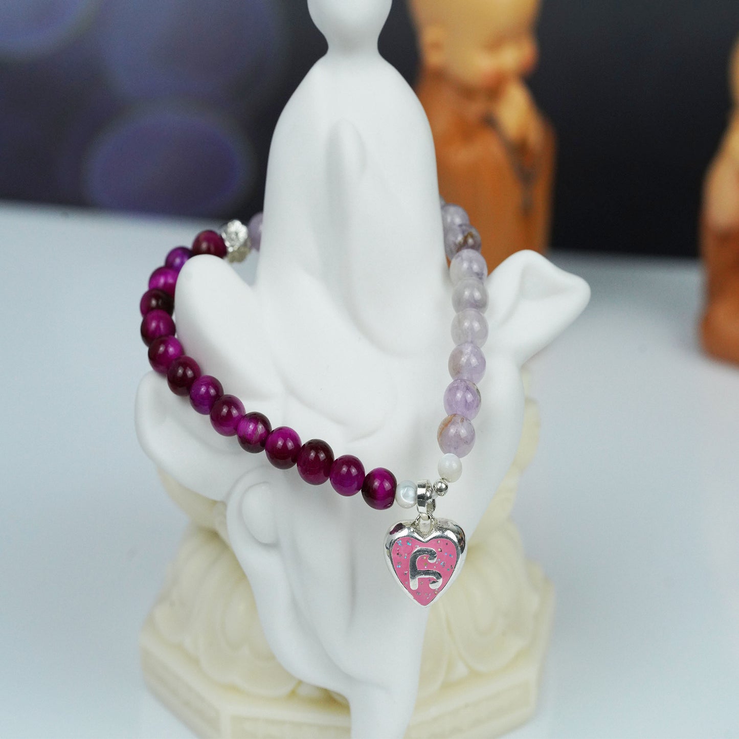  royal π symbol pink tiger eye bracelet - spiritual healing amulet for charisma & leadership energy