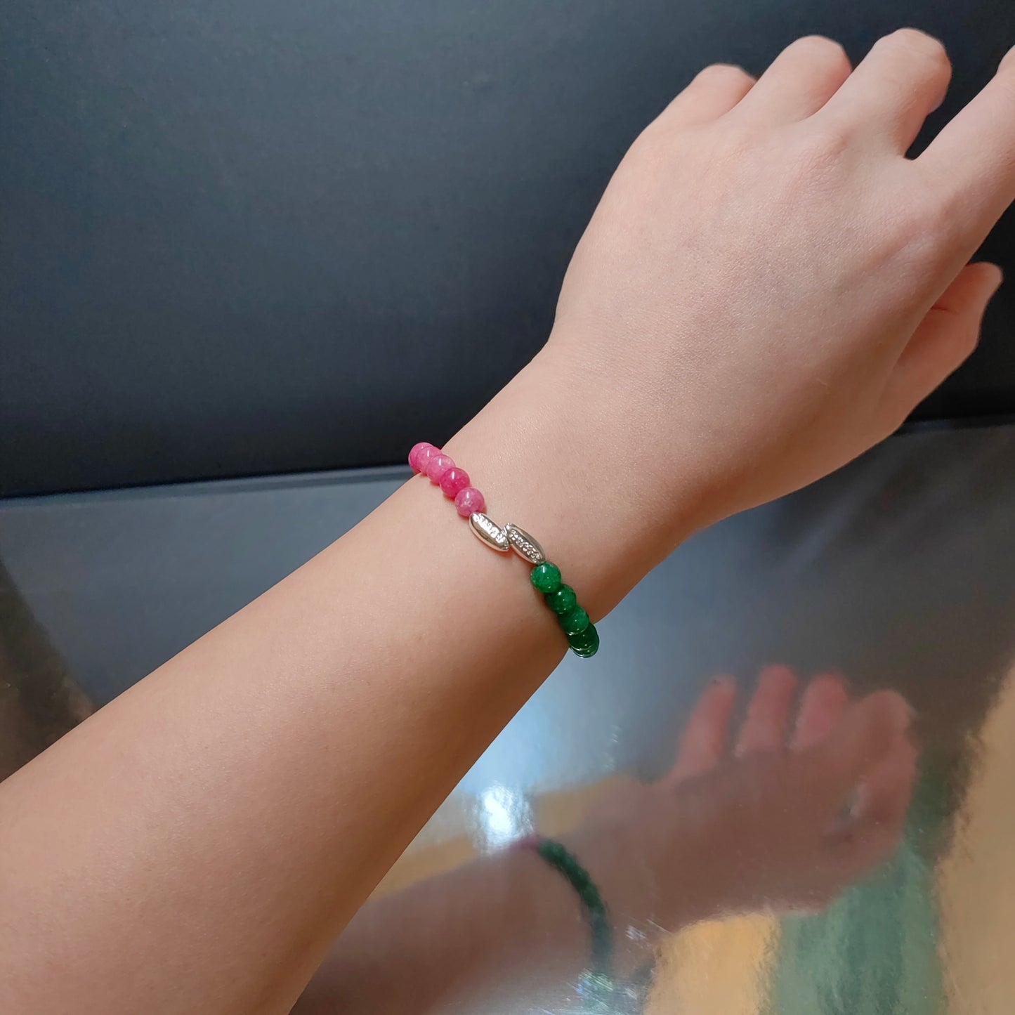 energy bracelet with jade & rose quartz – adjustable wealth attraction jewelry for yoga and meditation