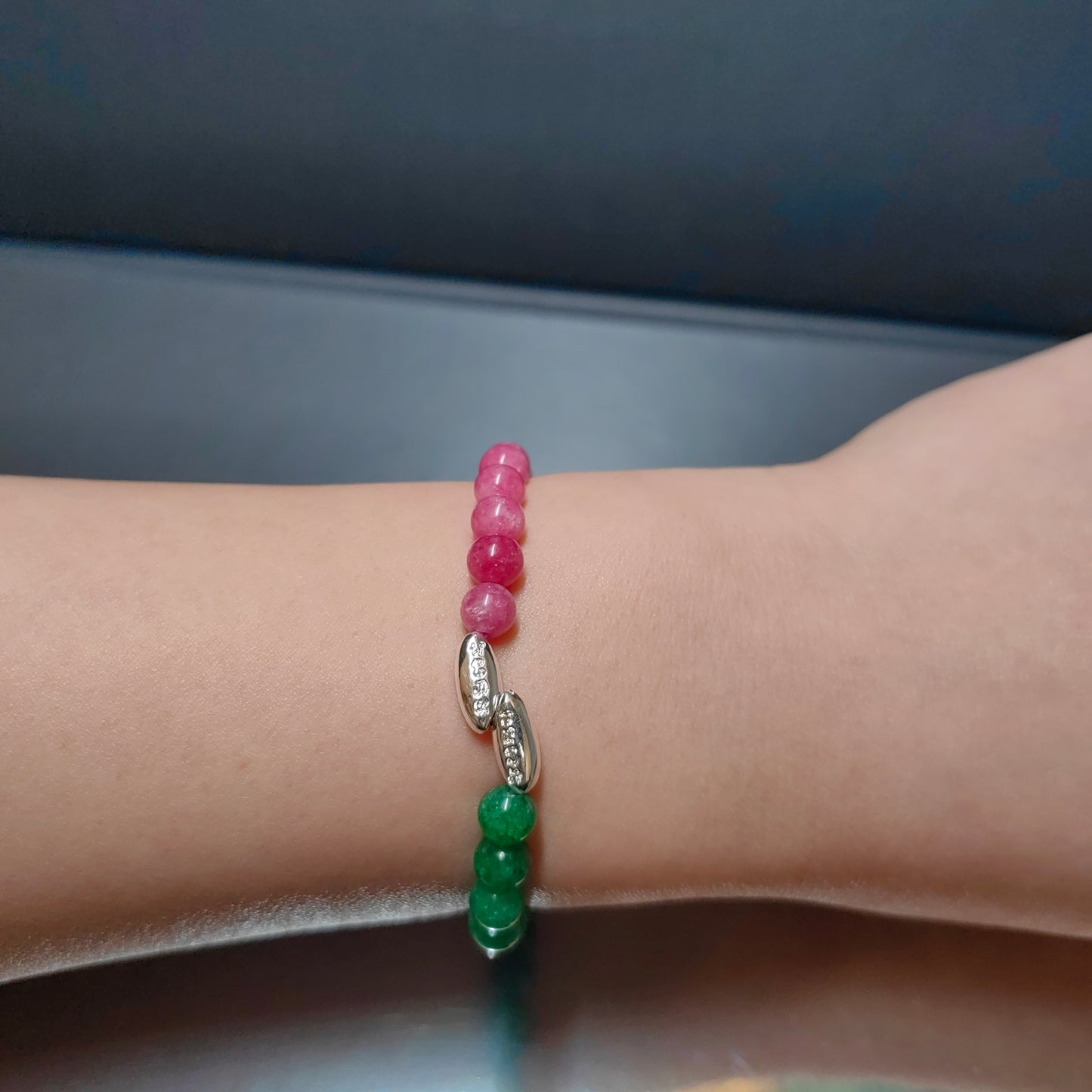 energy bracelet with jade & rose quartz – adjustable wealth attraction jewelry for yoga and meditation