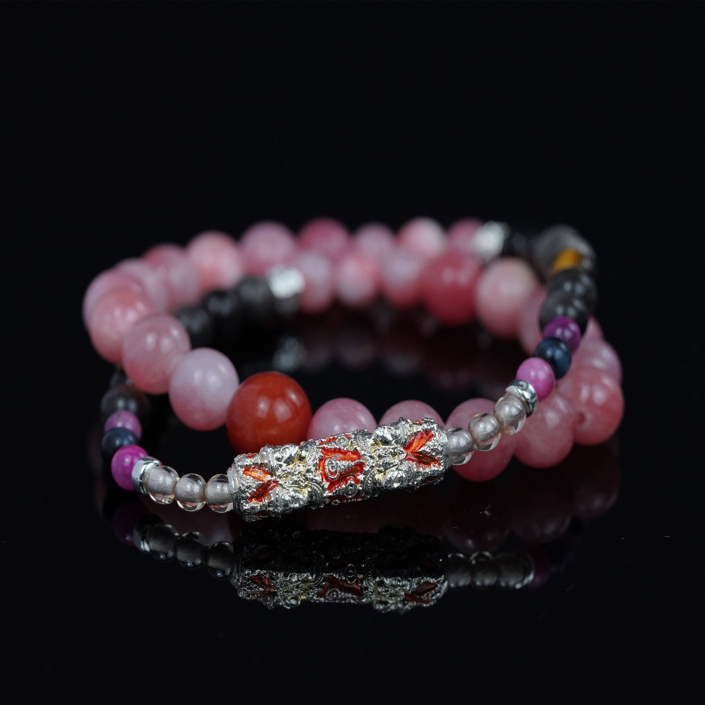 collar de piedra energética de dios de cuatro caras: amuleto de nueve metales con obsidiana y ojo de tigre para protección espiritual, salud y riqueza