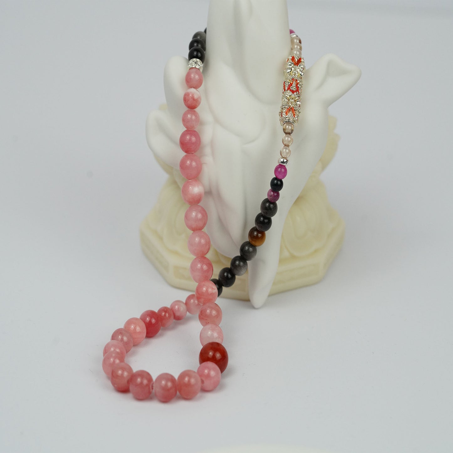 collar de piedra energética de dios de cuatro caras: amuleto de nueve metales con obsidiana y ojo de tigre para protección espiritual, salud y riqueza