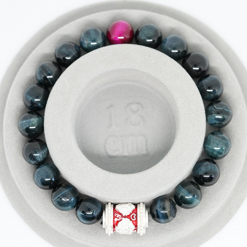 navaratna enameled courage bracelet | handmade multi-color tigers eye crystal energy jewelry for men & women(mystic protection design)