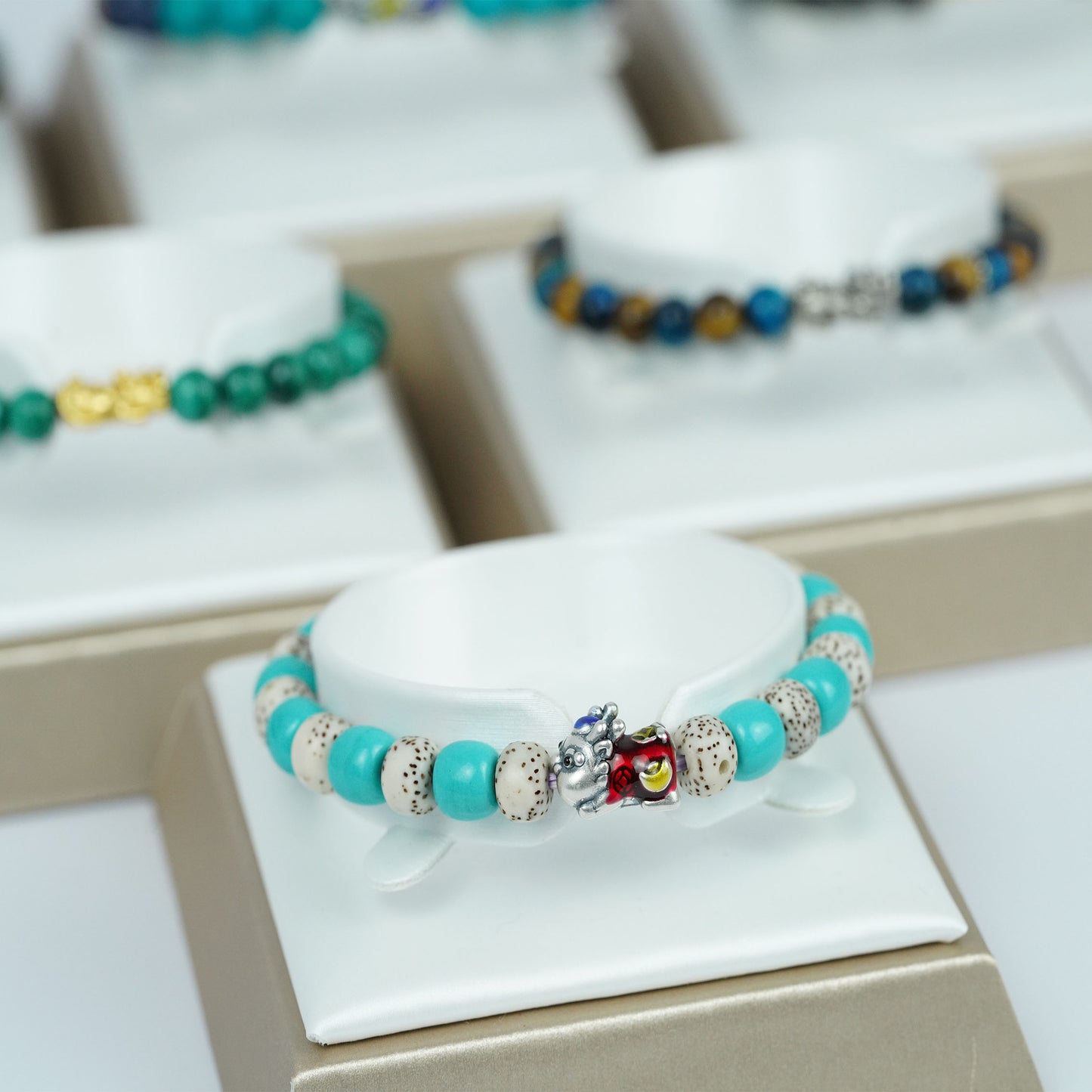 chinese mythical pi xiu bracelet -turquoise/bodhi tri-energy wealth & life force amulet 