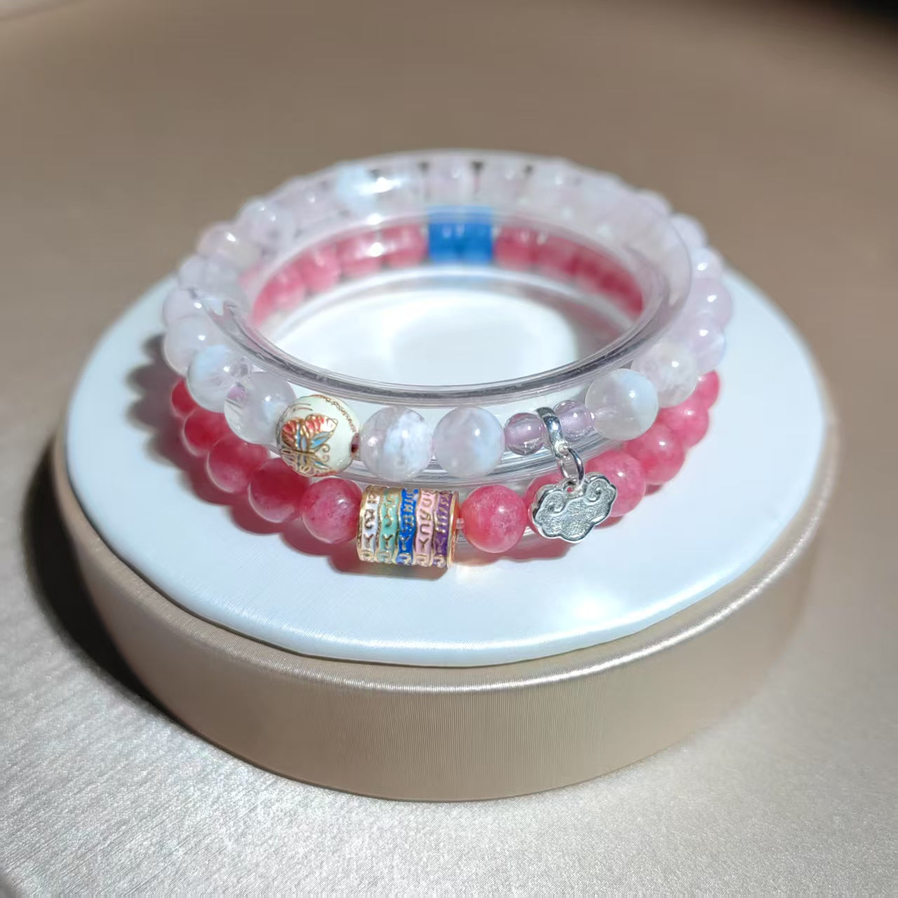romantic peach-to-white ombré & thai-inspired elegance bracelet (2 strings)