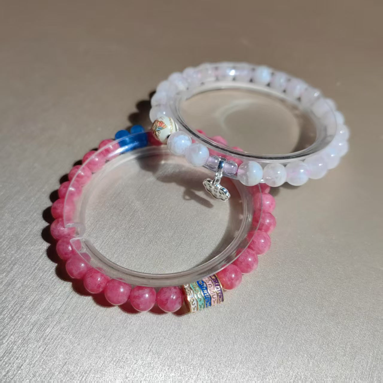 romantic peach-to-white ombré & thai-inspired elegance bracelet (2 strings)