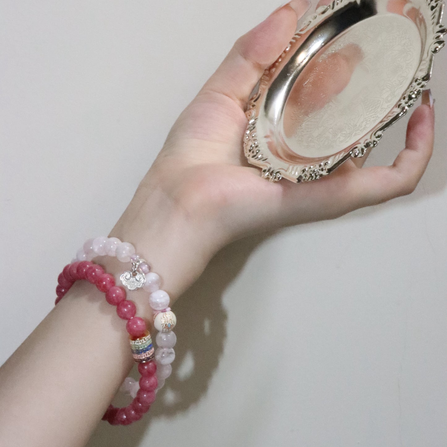 romantic peach-to-white ombré & thai-inspired elegance bracelet (2 strings)