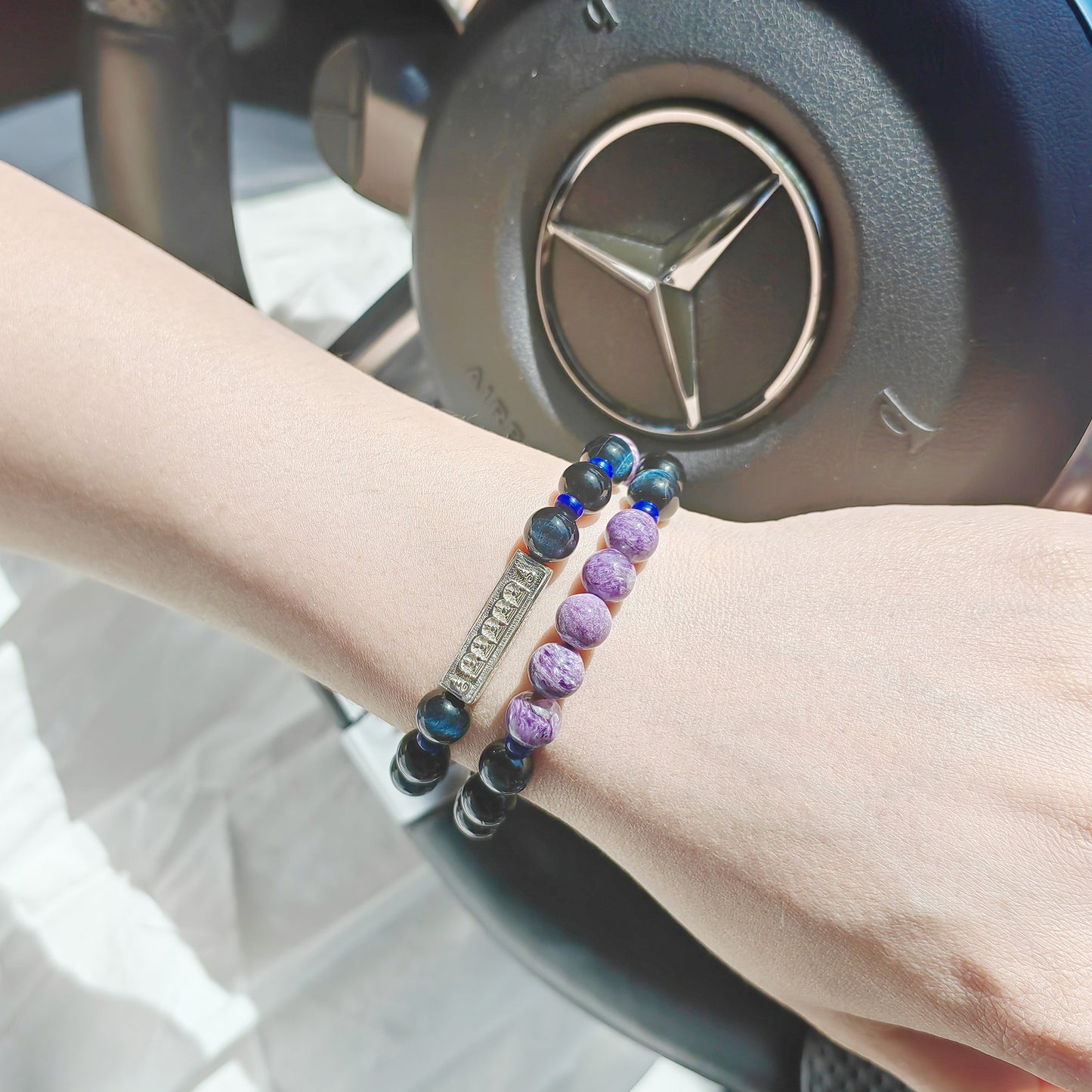 eastern harmony bracelet: purple dragon crystal & eagle eye energy