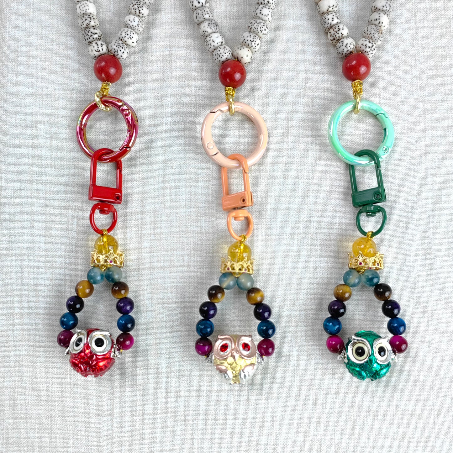 handmade boho owl bead bracelet - natural bodhi symbolizing life energy & positivity