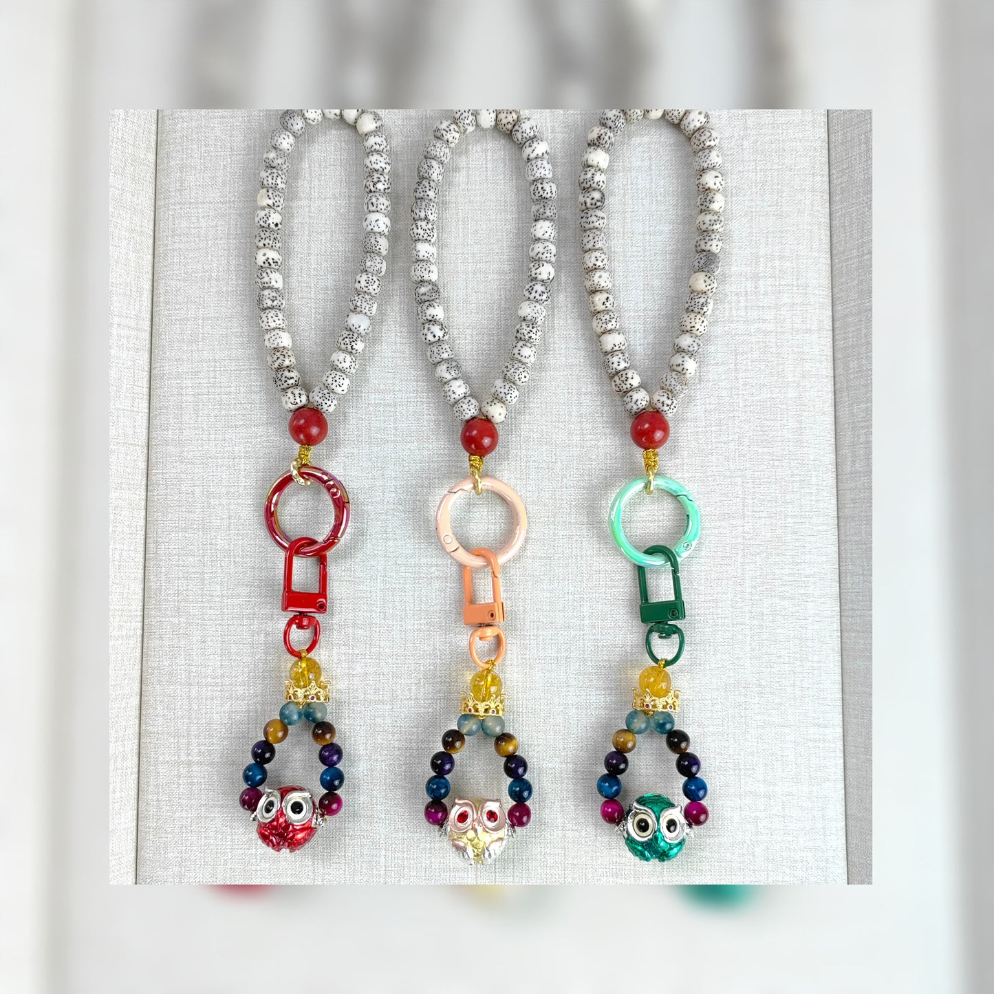 handmade boho owl bead bracelet - natural bodhi symbolizing life energy & positivity