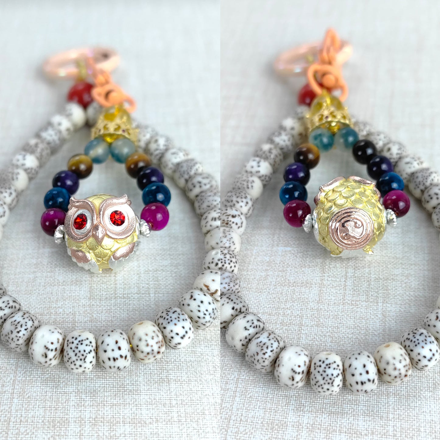 zen meditation bracelet - owl totem with bodhi seeds for positive energy flow