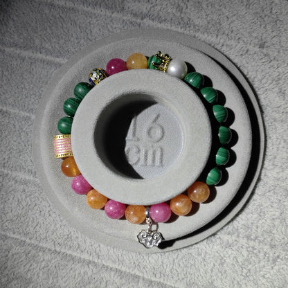 Pure silver peace lock pingansuo bracelet ，Elegant jewelry for girls symbolizing nobility，Refined pearl bracelet with malachite and sunstone