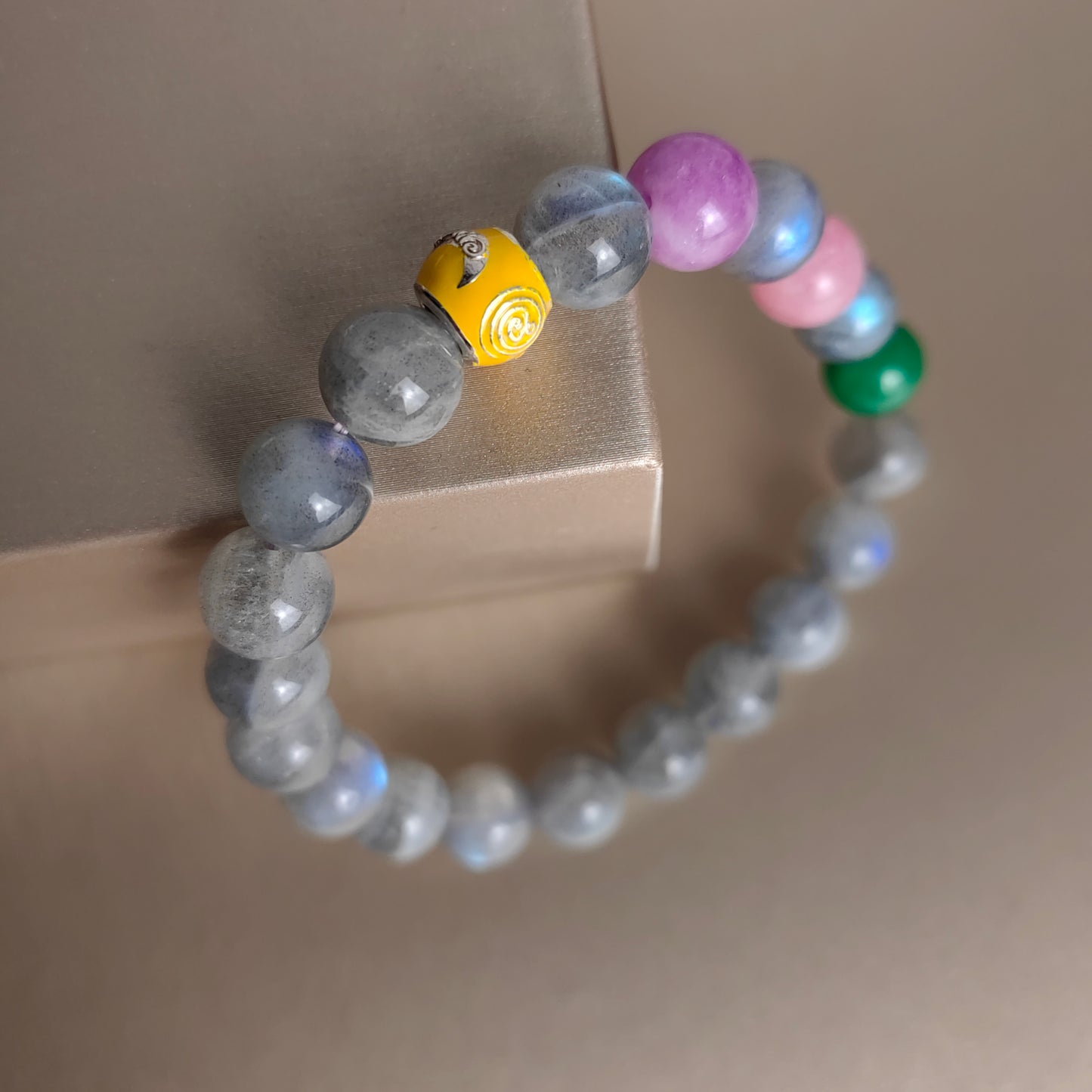natural gray moonstone energy crystal bracelet –  mystical charm for spiritual healing