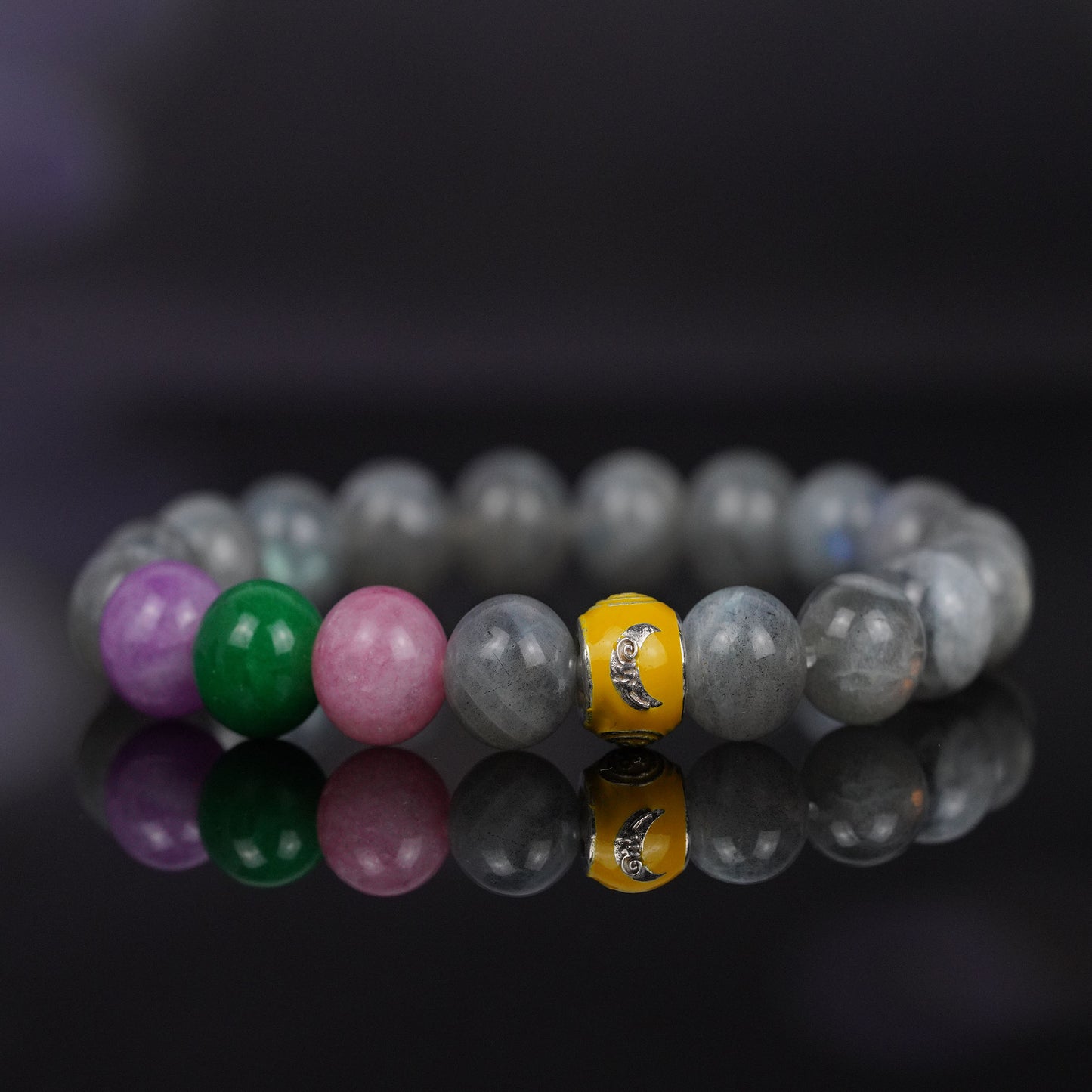 natural gray moonstone energy crystal bracelet –  mystical charm for spiritual healing