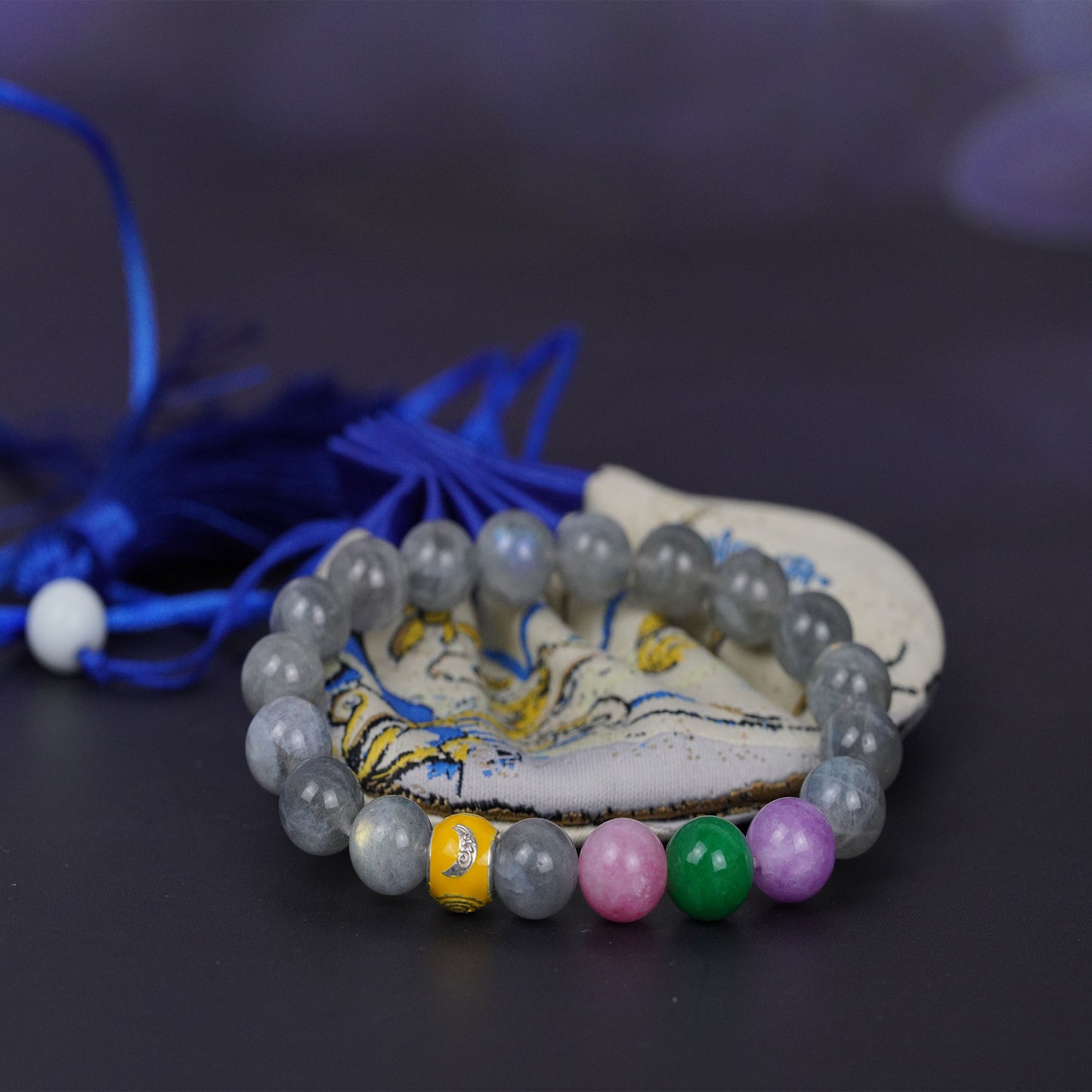 natural gray moonstone energy crystal bracelet –  mystical charm for spiritual healing