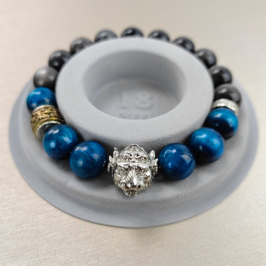 Pulsera energética de cinco ojos y cuatro orejas con piedra de obsidiana y ojo de tigre para la confianza social y un aura positiva