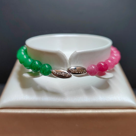 Pulsera energética con jade y cuarzo rosa: joyería ajustable para atraer la riqueza, para yoga y meditación