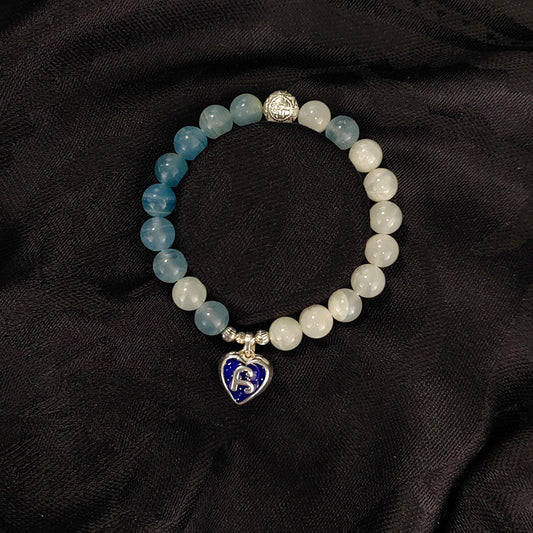 Handmade Blue Crystal Stone  Charm Bracelet with Enamel π Design -  Spiritual Jewelry for Confidence Boost