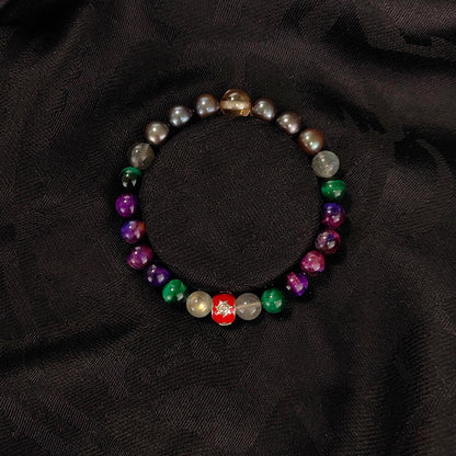 Pulsera de perlas y piedras preciosas naturales con dijes: joyería de protección espiritual para energía positiva