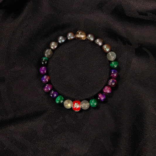 Pulsera de perlas y piedras preciosas naturales con dijes: joyería de protección espiritual para energía positiva