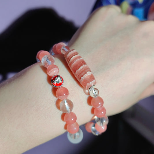 Blush Pink Rhodochrosite Mala Bracelet – Inner Peace & Protection Talisman