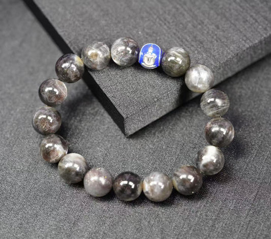 Starshine Rutile Quartz Buddha Bracelet – Royal Blue Enamel, Sterling Silver, Energy Healing Jewelry for Protection & Mindfulness
