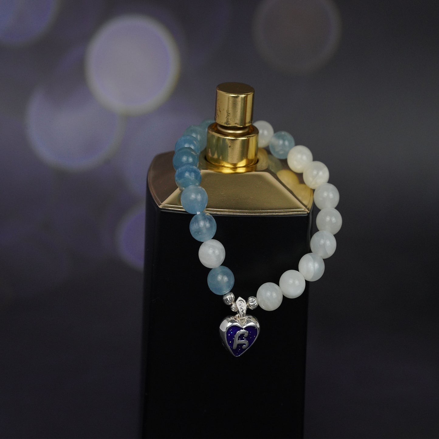 handmade blue crystal stone  charm bracelet with enamel π design -  spiritual jewelry for confidence boost