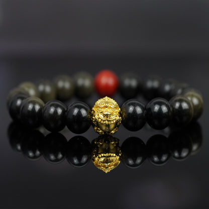 Collar unisex de energía del miércoles negro: talismán tribal Lahu con obsidiana con brillo dorado