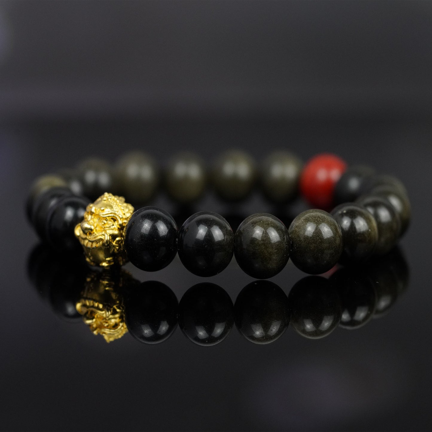 collar unisex de energía del miércoles negro: talismán tribal lahu con obsidiana con brillo dorado