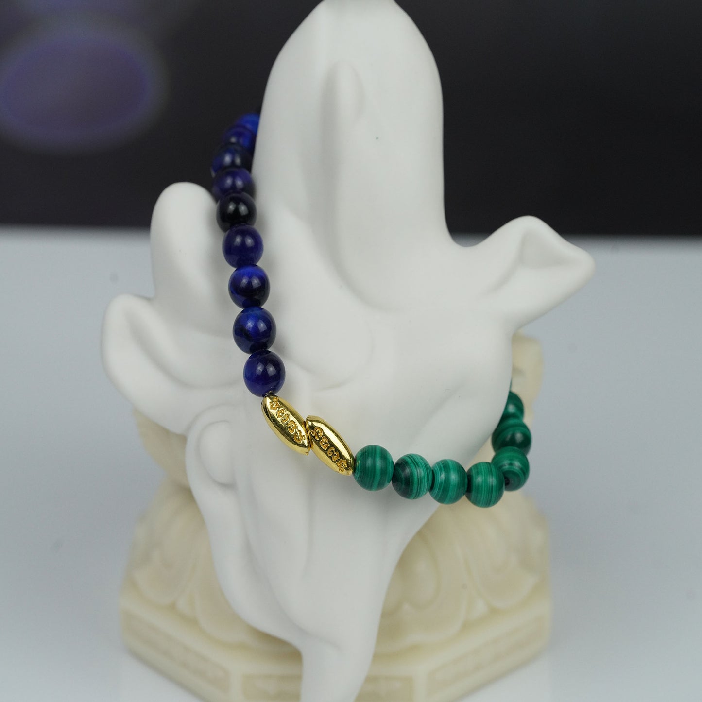 pulsera energética de granos de arroz: elegante joyería curativa de malaquita para mujeres