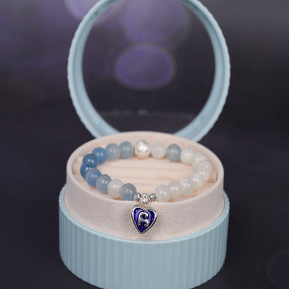 Handmade Blue Crystal Stone  Charm Bracelet with Enamel π Design -  Spiritual Jewelry for Confidence Boost