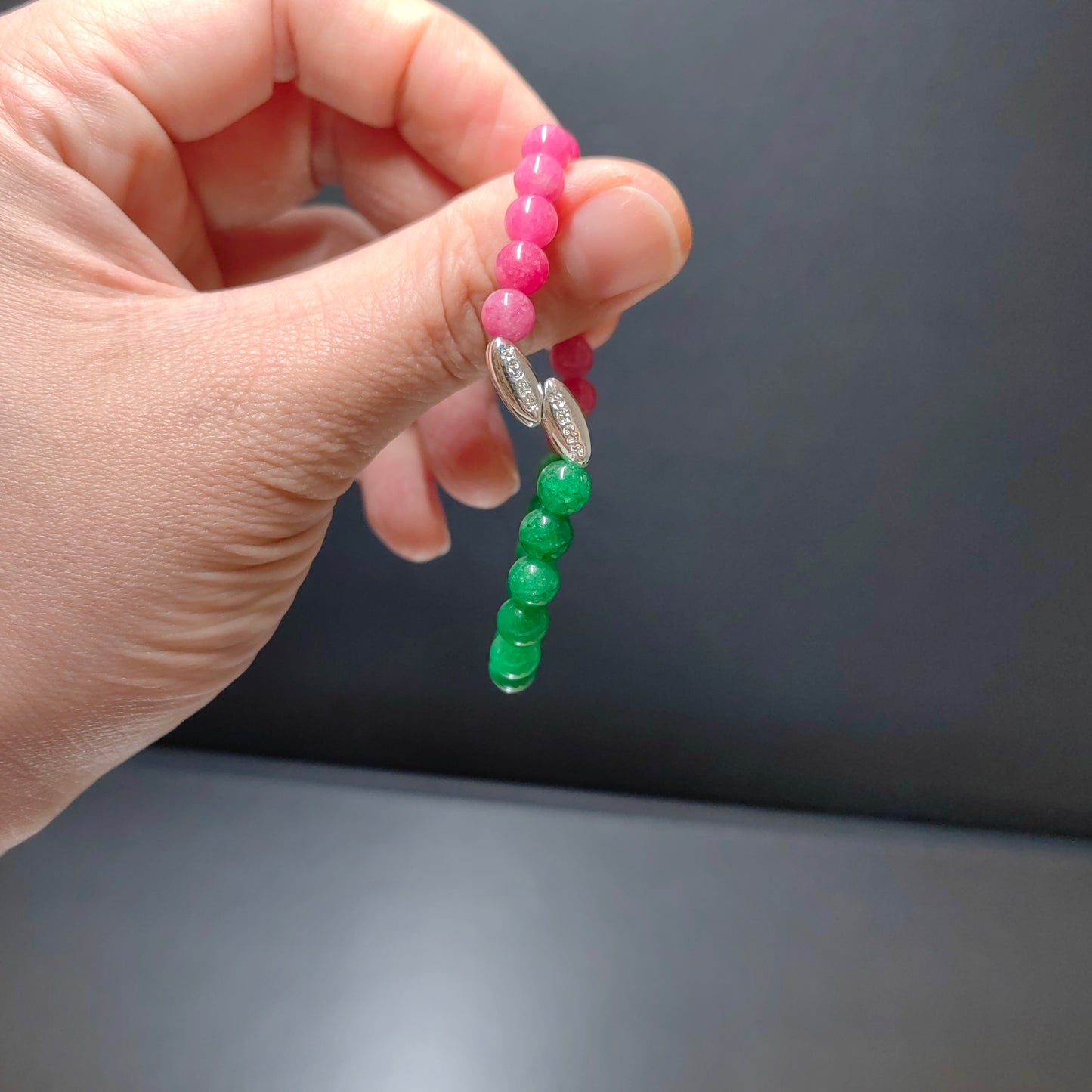 pulsera energética con jade y cuarzo rosa: joyería ajustable para atraer la riqueza, para yoga y meditación
