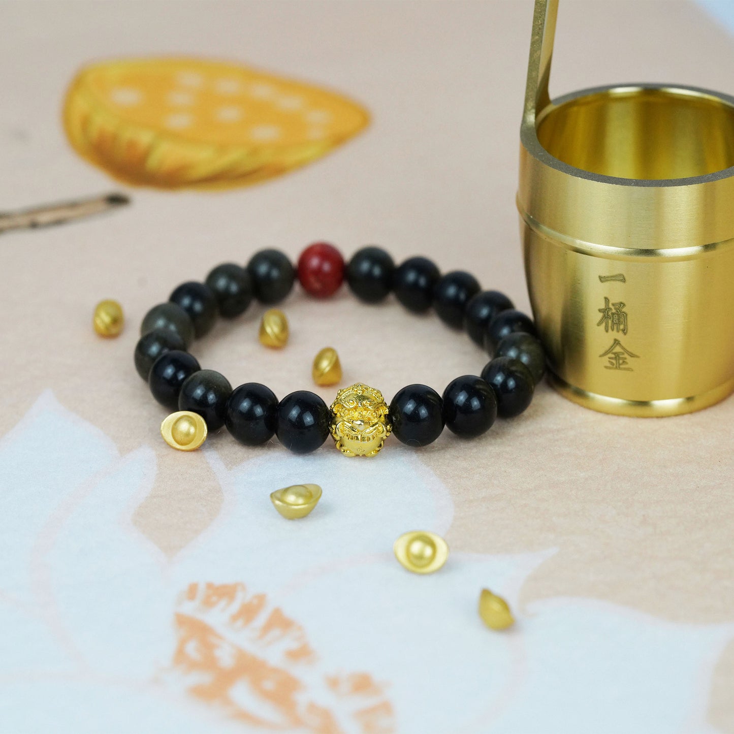 collar unisex de energía del miércoles negro: talismán tribal lahu con obsidiana con brillo dorado