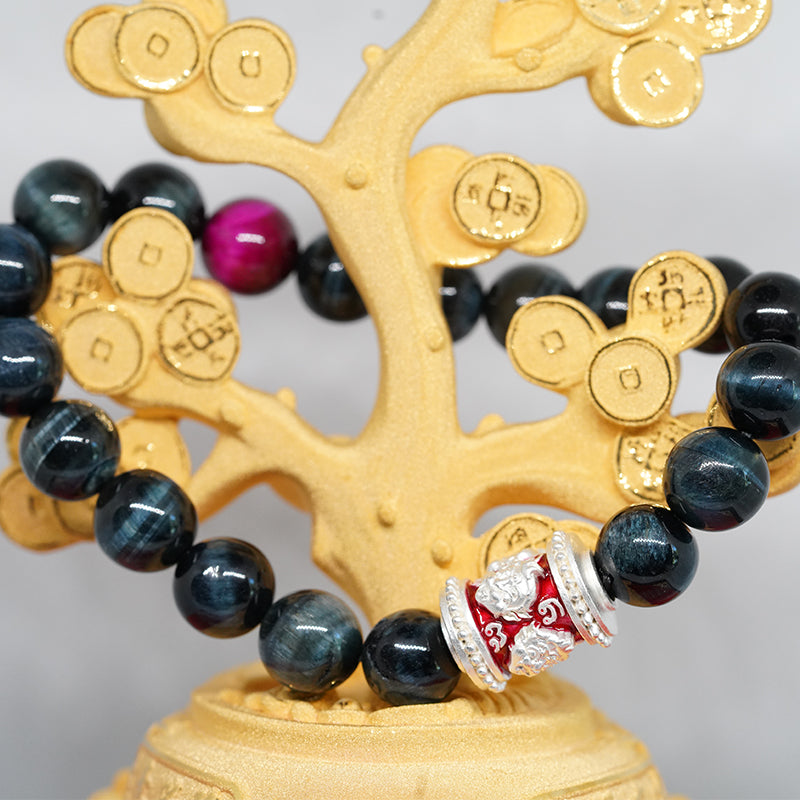 navaratna enameled courage bracelet | handmade multi-color tigers eye crystal energy jewelry for men & women（mystic protection design）