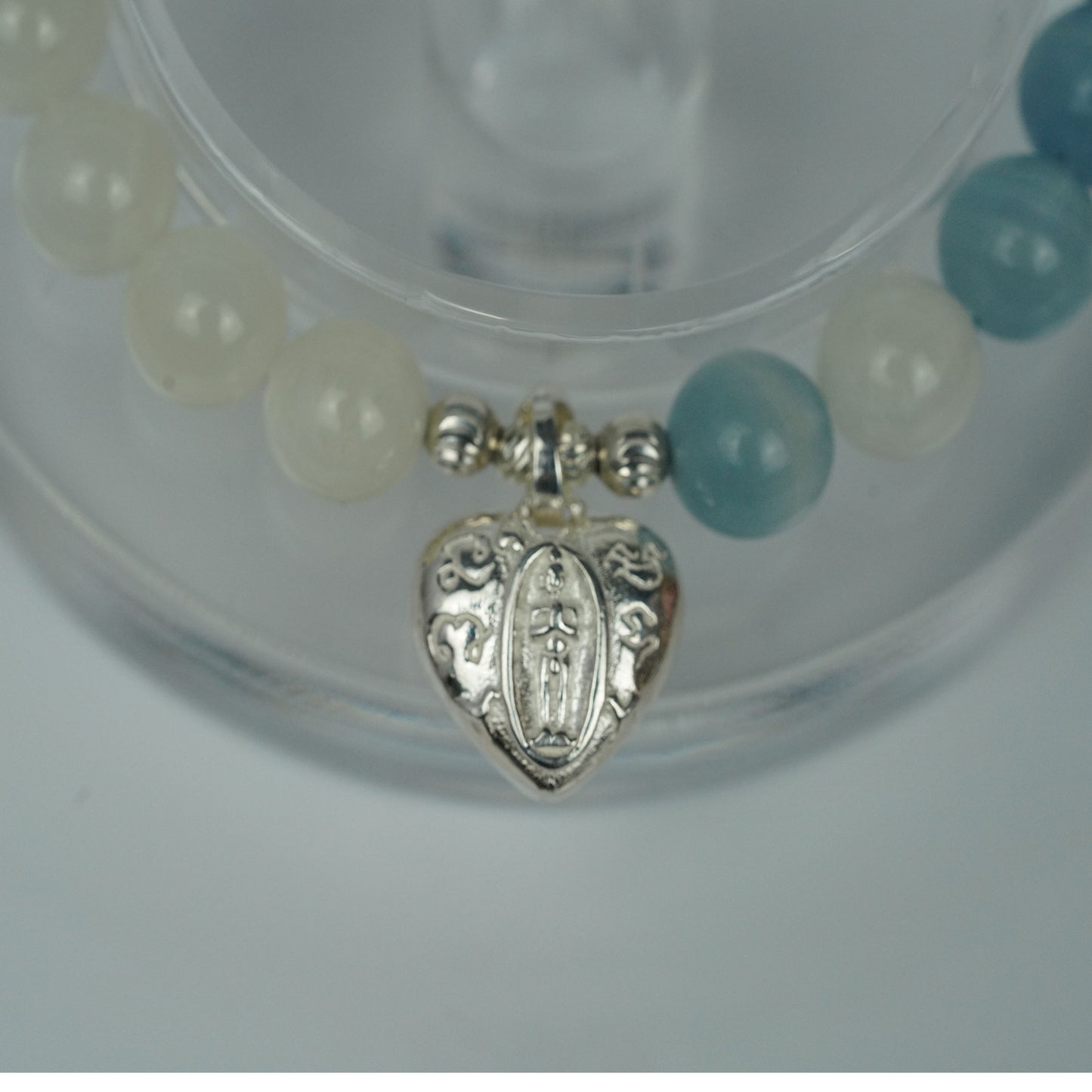 handmade blue crystal stone  charm bracelet with enamel π design -  spiritual jewelry for confidence boost