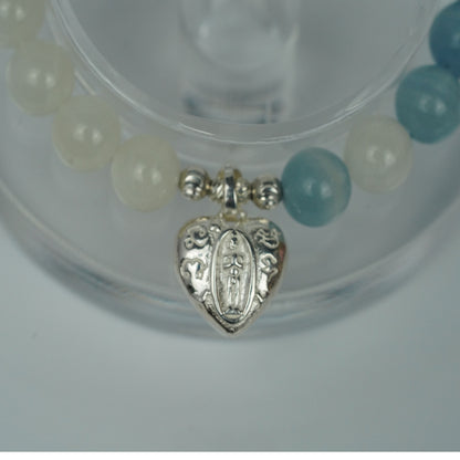 Handmade Blue Crystal Stone  Charm Bracelet with Enamel π Design -  Spiritual Jewelry for Confidence Boost