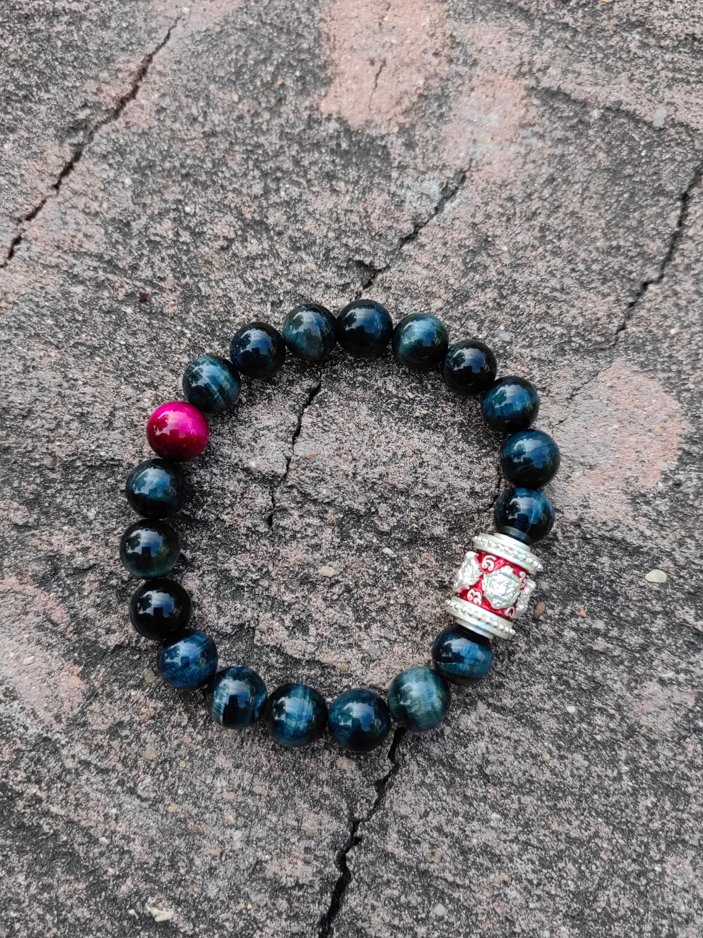 navaratna enameled courage bracelet | handmade multi-color tigers eye crystal energy jewelry for men & women（mystic protection design）