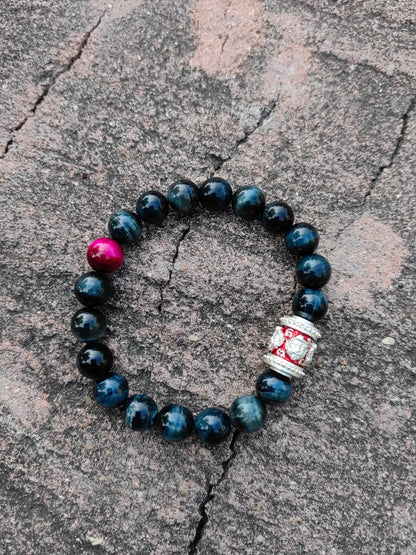 Navaratna Enameled Courage Bracelet | Handmade Multi-color Tigers Eye Crystal Energy Jewelry for Men & Women（Mystic Protection Design）