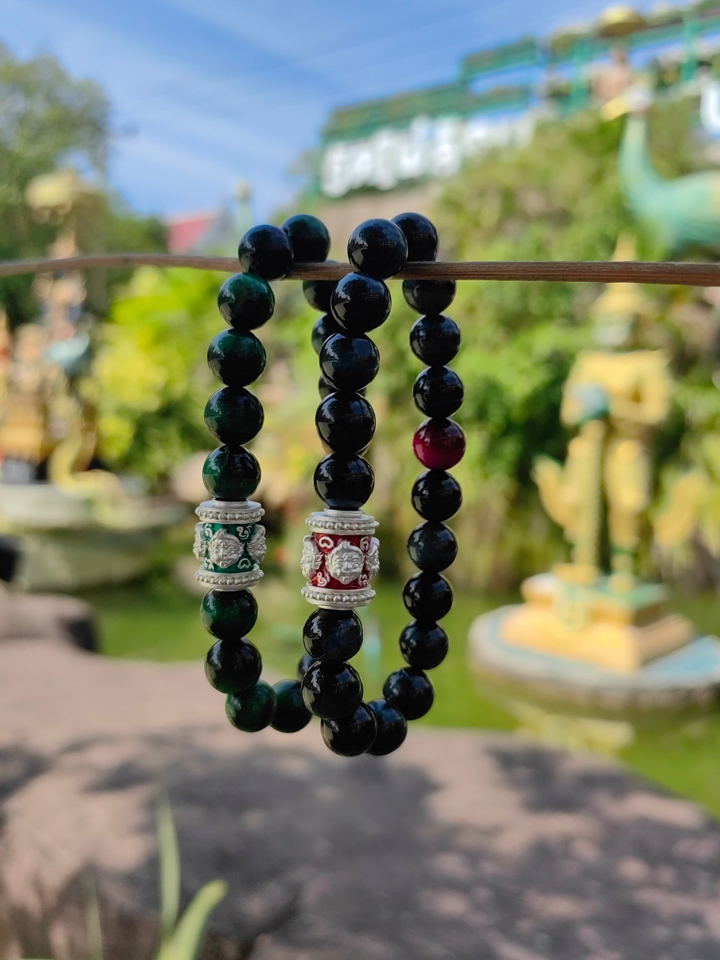 navaratna enameled courage bracelet | handmade multi-color tigers eye crystal energy jewelry for men & women（mystic protection design）