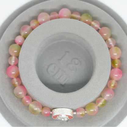 Pulsera auténtica de piedra energética de Buda sonriente: amuleto de calcedonia rosa para energía positiva y armonía romántica
