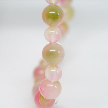 Pulsera auténtica de piedra energética de Buda sonriente: amuleto de calcedonia rosa para energía positiva y armonía romántica