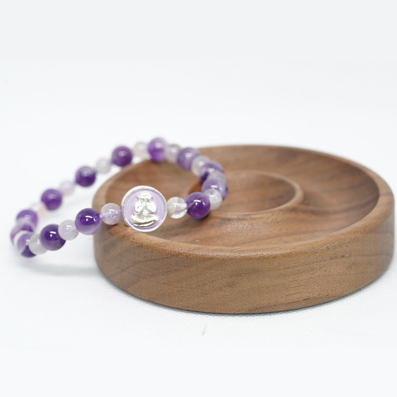pulsera de protección de cristal violeta con dije de plata esterlina: joyería espiritual para aliviar el estrés y lograr la paz interior