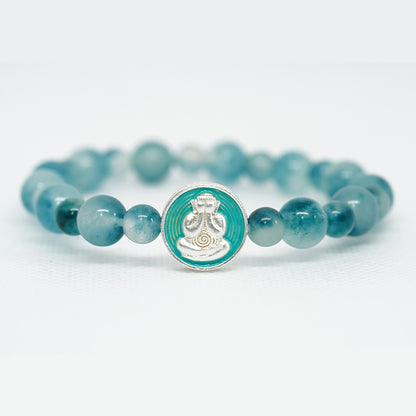 Pulsera de meditación budista: cuentas de calcedonia azul natural y colgante para reducir el estrés y aumentar el coraje