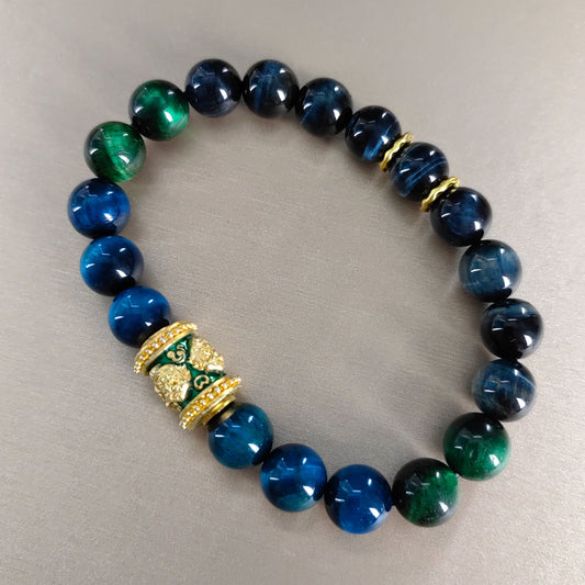 Pulsera de coraje con ojo de tigre y cobre esmaltado de nueve tesoros, joyería energética poderosa para hombres y mujeres