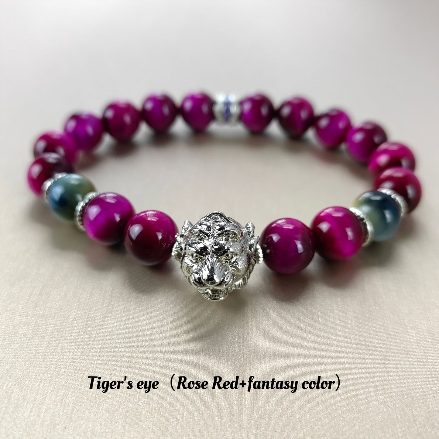 pulsera de energía de cinco ojos de cuarzo rosa encantado: esmalte de nueve metales y piedra de ojo de tigre para protección espiritual y amor