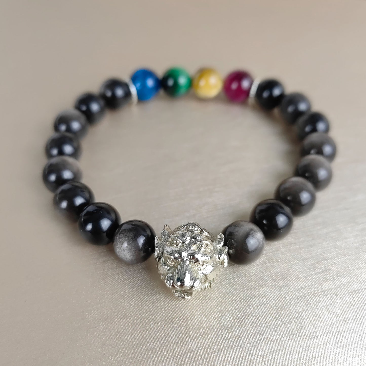 pulsera de obsidiana negra y ojo de tigre dorado: armadura espiritual para protección, fuerza interior y energía positiva