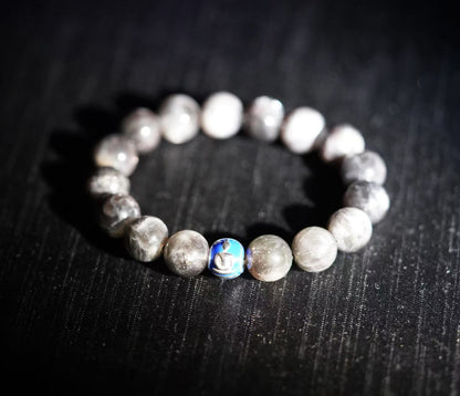 Starshine Rutile Quartz Buddha Bracelet – Royal Blue Enamel, Sterling Silver, Energy Healing Jewelry for Protection & Mindfulness